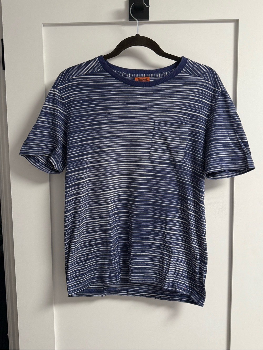 Missoni Blue and White Striped Short-Sleeve Crew Tee